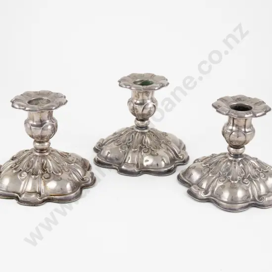 Set Of 3 Unmarked Dwarf Candlesticks (Probably French)