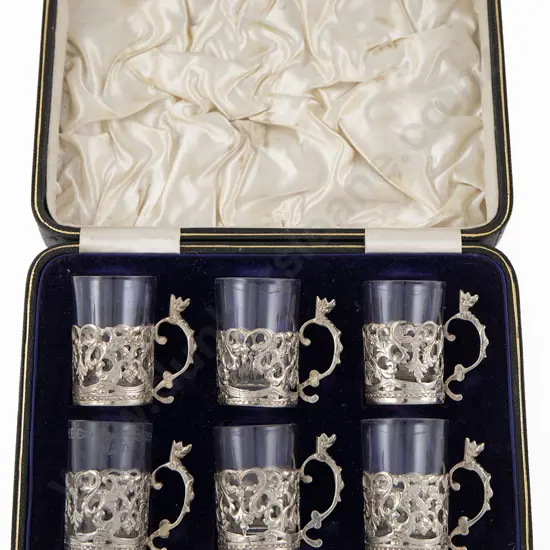 Cased Set Of 6 Geo V S/S Shot or Schnapps Glasses