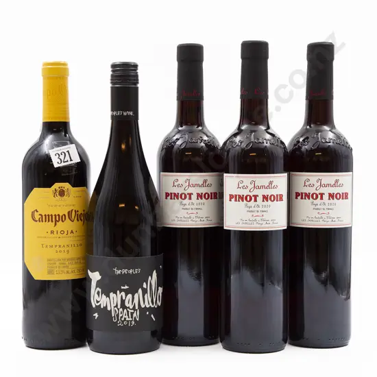 Five Bottles of Assorted Spanish Tempranillo and French Pinot Noir