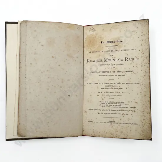 Colenso William - An Account Of Visits To And Crossings Over The Ruahine Mountain Range