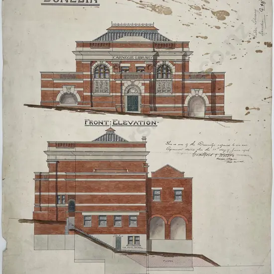 1906 Architects Drawing For The Public Library Dunedin