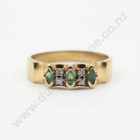 18ct Three Stone Emerald and Diamond Bridge Ring