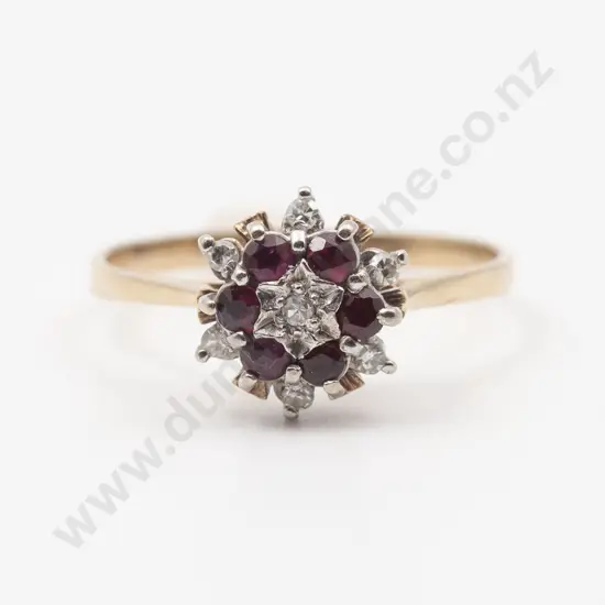14ct 13stone Ruby and Diamond Floret Cluster Ring