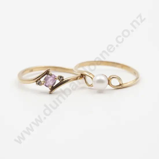 9ct Pink Peridot Ring and cultured pearl ring