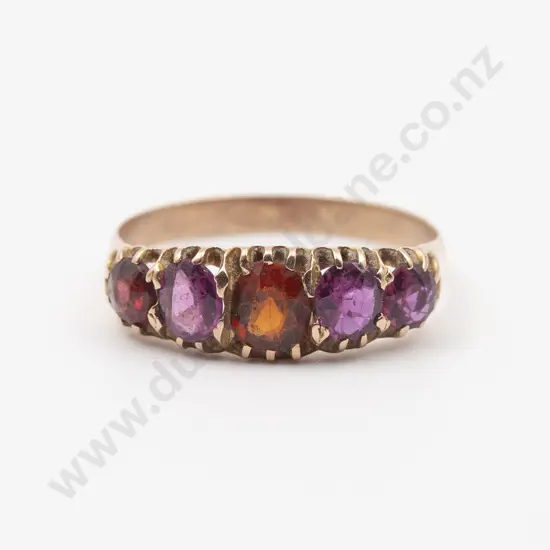 10ct Five Stone Garnet and Ruby Bridge Ring