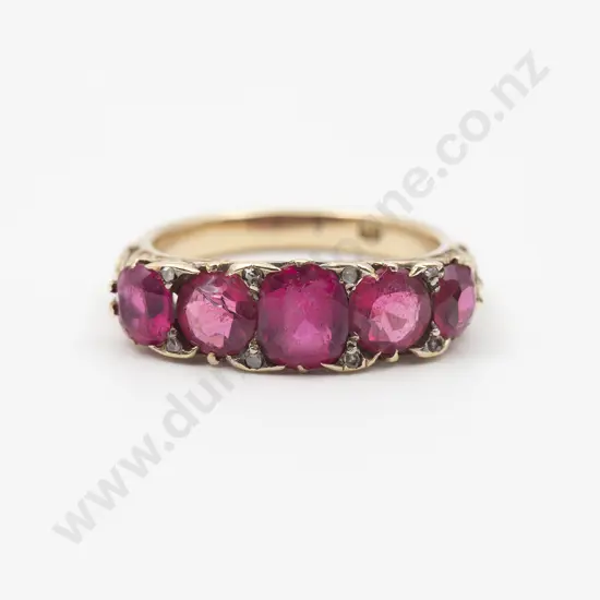18ct Five Stone Garnet and Ruby Paste Bridge Ring