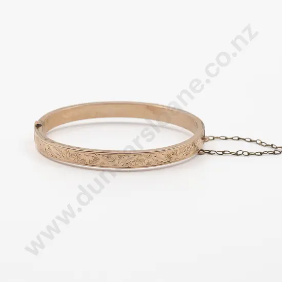 9ct Half Engraved Hinged Snap Bangle