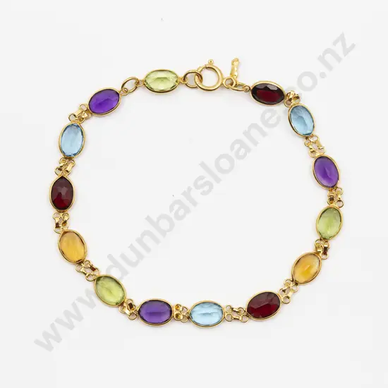 18ct 14stone Multi-Gem Linked Bracelet