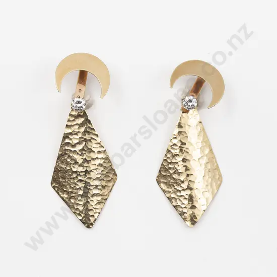 Pair 14ct Single Zircon Pendant Earrings