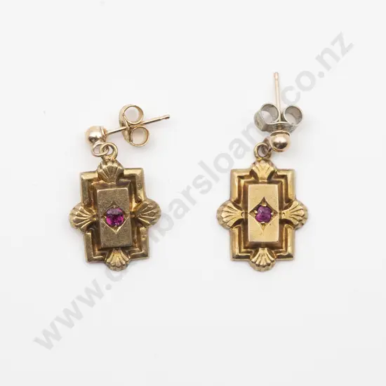 Pair 9ct Single Ruby Pendant Earrings