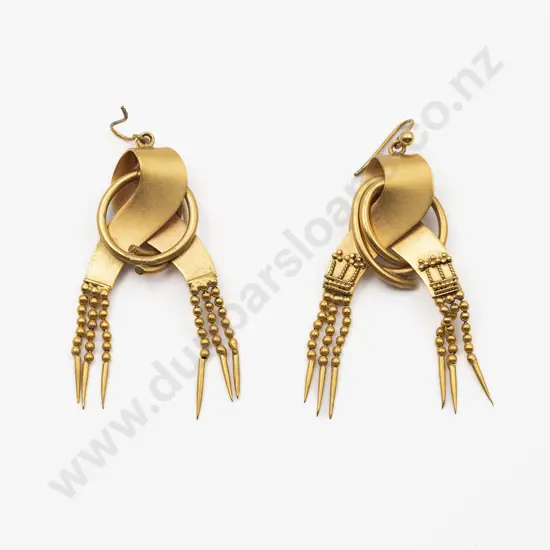 Pair Gold Plated Etruscan Design Pendant Earrings
