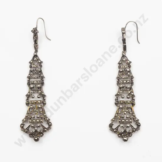 Pair Fancy .935 Silver Pendant Marcasite Earrings