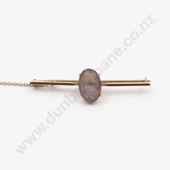 9ct Single Amethyst Bar Brooch