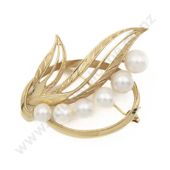 Mikimoto 14ct Six Cultured Pearl Spray Brooch