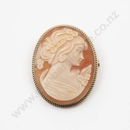 9ct Framed Classical Portrait Cameo Brooch