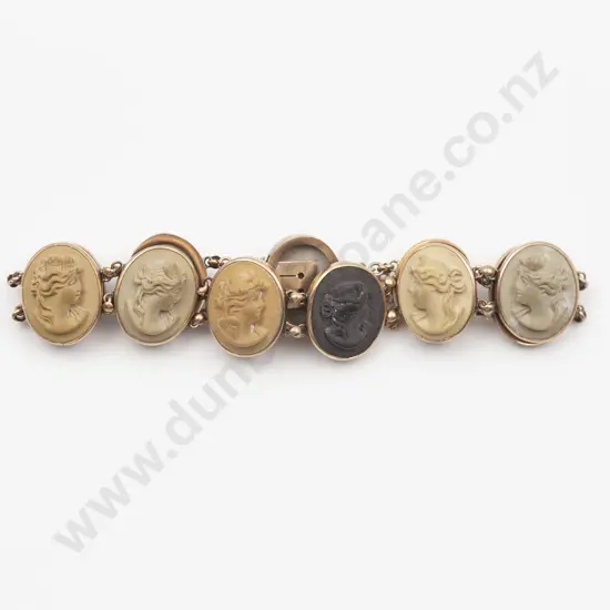 Victorian 9ct Mounted Carved Lava Cameo Bracelet
