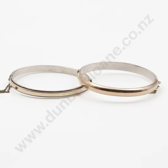 Two 9ct on Sterling Silver Hinged Snap Bangles