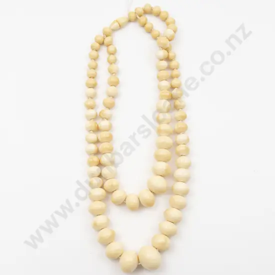 Vintage Double Strand Graduated Oval Ivory Bead Necklace