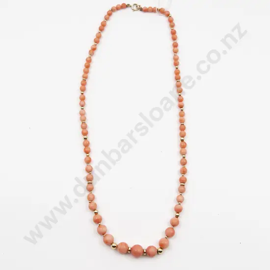 Single Strand Graduated Pink Coral Bead Necklace