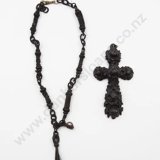 Victorian Vulcanite Rose Cross Pendant