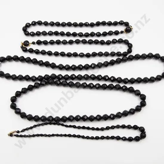 Five Various Victorian Single Strand Faceted French Jet Bead Necklaces