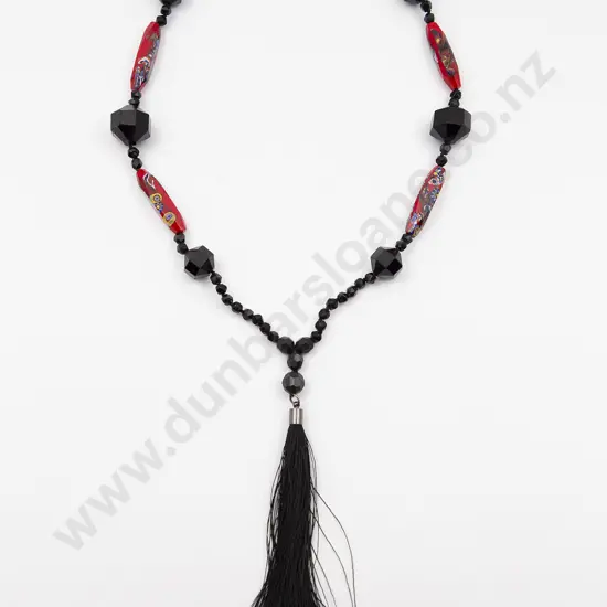 Vintage Single Strand Venetian and  French Jet Bead Necklace