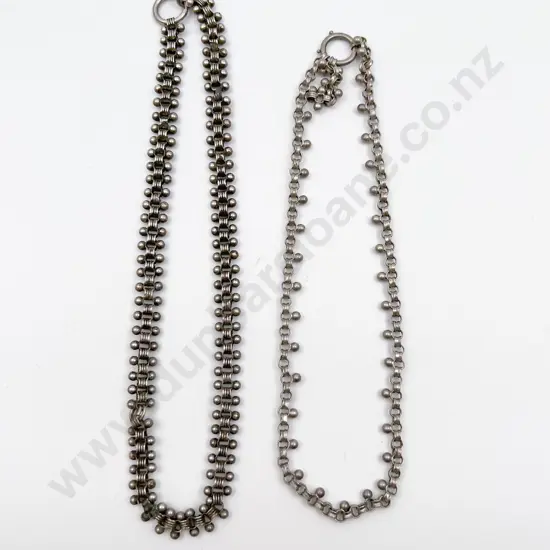 Two Victorian S/S Mixed Link Locket Collars