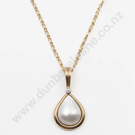 9ct Single Mabe Pearl and Diamond Pendant