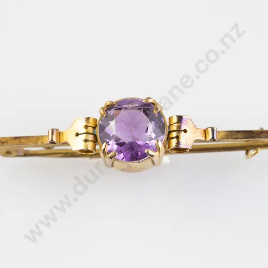 Early C20th 9ct Single Amethyst Bar Brooch