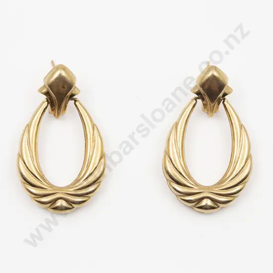 Pair 9ct Fancy Hoop Pendant Swing Earrings