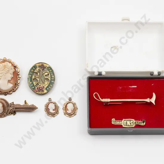 Two 9ct Cameo Brooches with earrings (no hooks)