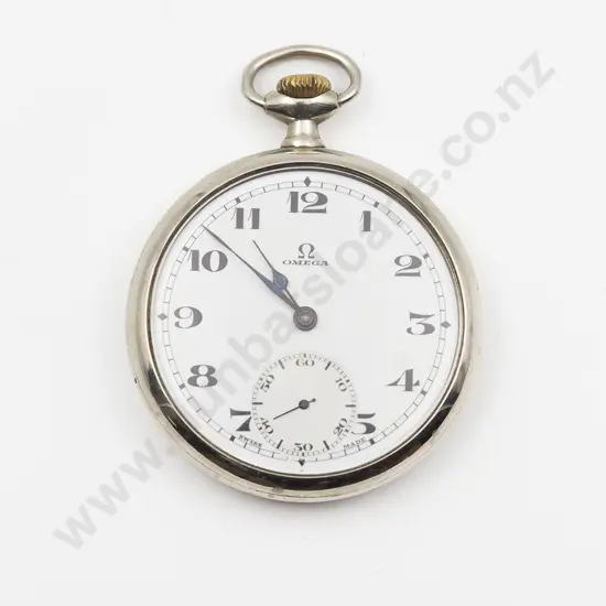 Omega Chrome Plated Open Face Lever Wind Pocket Watch