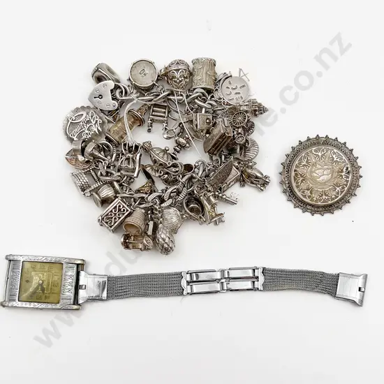 S/S Curb Link Charm Bracelet with 40 s/s charms