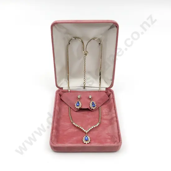 Pierre Cardin Sapphire and Diamond Paste Necklace and Earrings