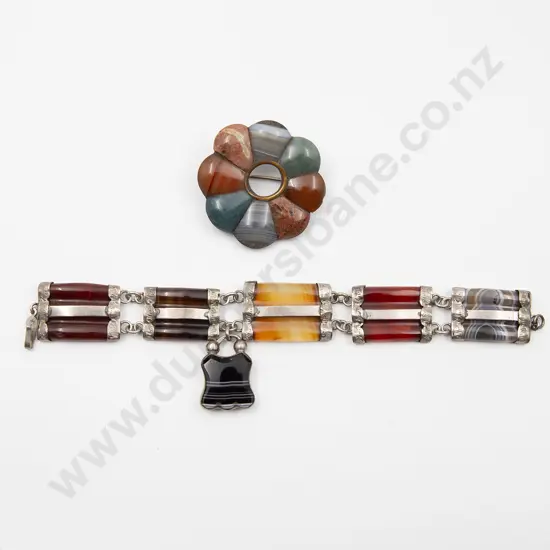 Victorian Scottish Agate Brooch and Bracelet