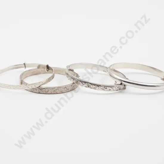 Four Sterling Silver Hinged Snap Bangles