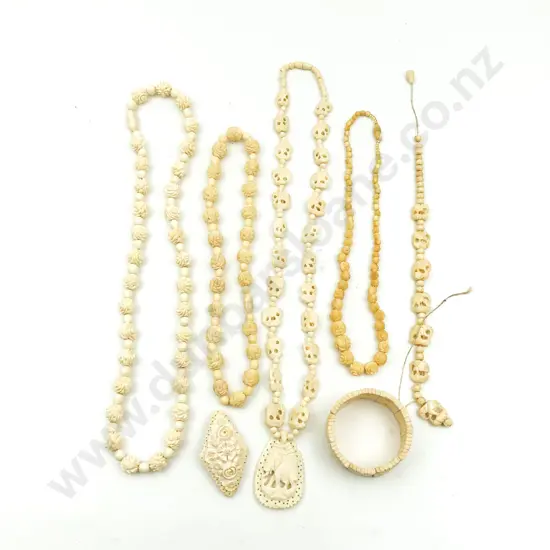 Four Vintage Carved Ivory and Bead Necklaces