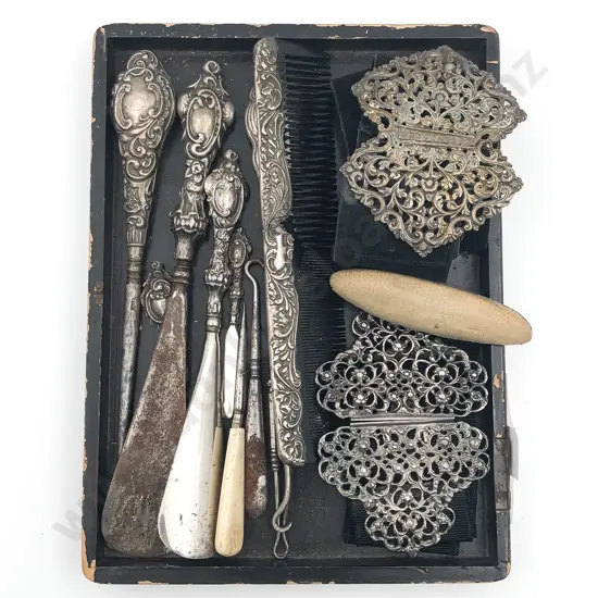 Selection Late Victorian S/S Embossed Handles Boot Hooks