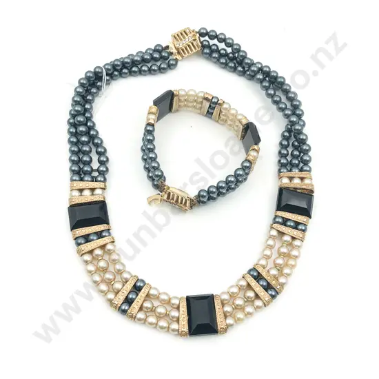 Made in Italy Vintage Pierre Cardin Faux Pearl and Jet Necklace Collar and Bracelet