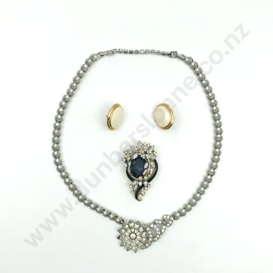 Vintage Trifari Floral Enamel & Diamonte Spray Brooch