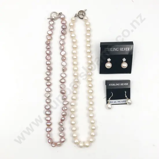 Two Freshwater Pearl Necklaces and two pair earrings