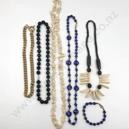 Four Various Bead Necklaces bracelet and heavy gold plate neck chain
