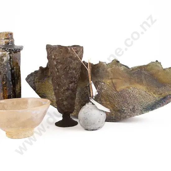 Maurice Bennett - Bronze Vessel & Four NZ Pottery Pieces