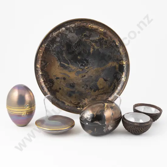 Patti Meads Two Trinket Boxes & Plate & Two Other