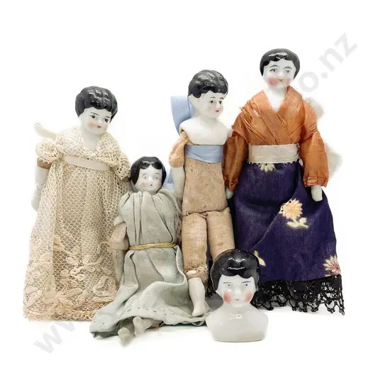 Five Victorian China Shoulder Plate Dolls