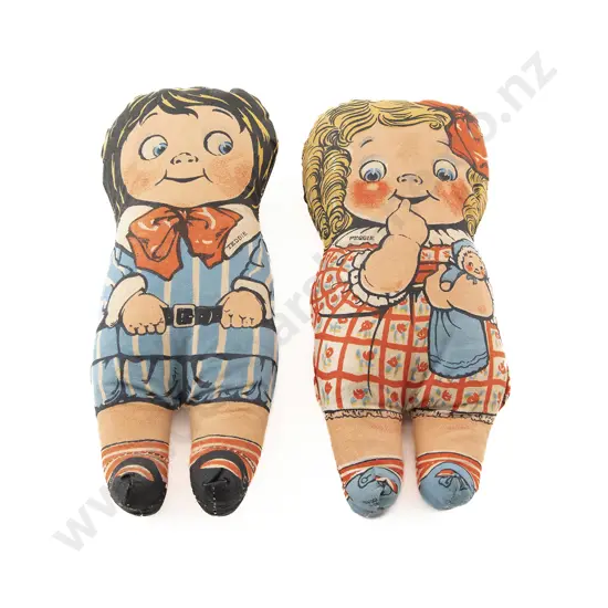 Pair Dean's Rag Book Knockabout Cotton Printed Toy Sheet Dolls