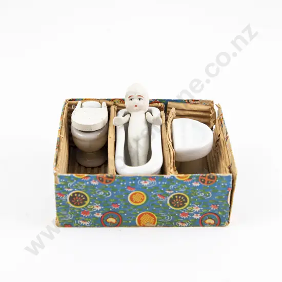 Original Boxed Made in Japan Bisque Doll and Bathroom Set