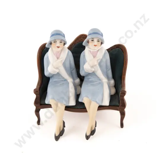 Pair German China Half Head Dolls