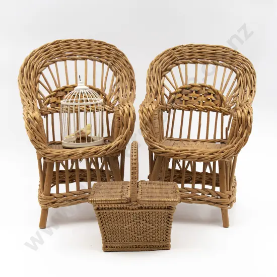 Pair Vintage Woven Cane Dolls Chair