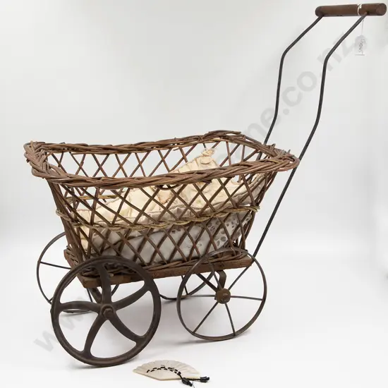 Late Victorian Woven Cane Doll Pram